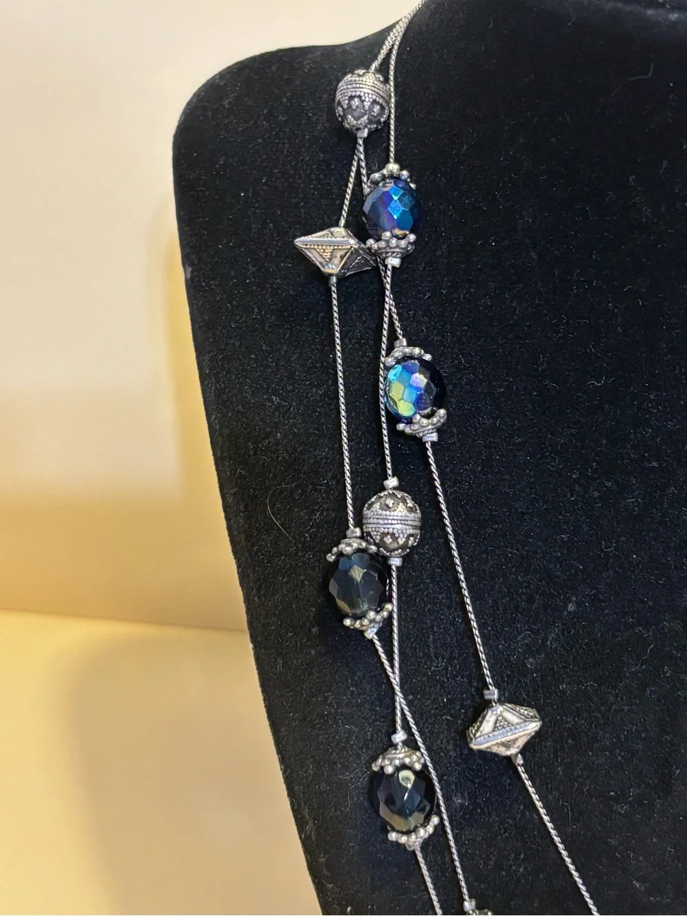Chico’s Multi-Strand Blue Crystal Station Necklace 18”+3”